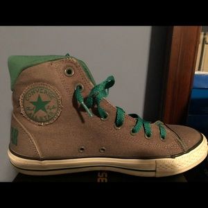 Charcoal Gray and Green High Top Converse